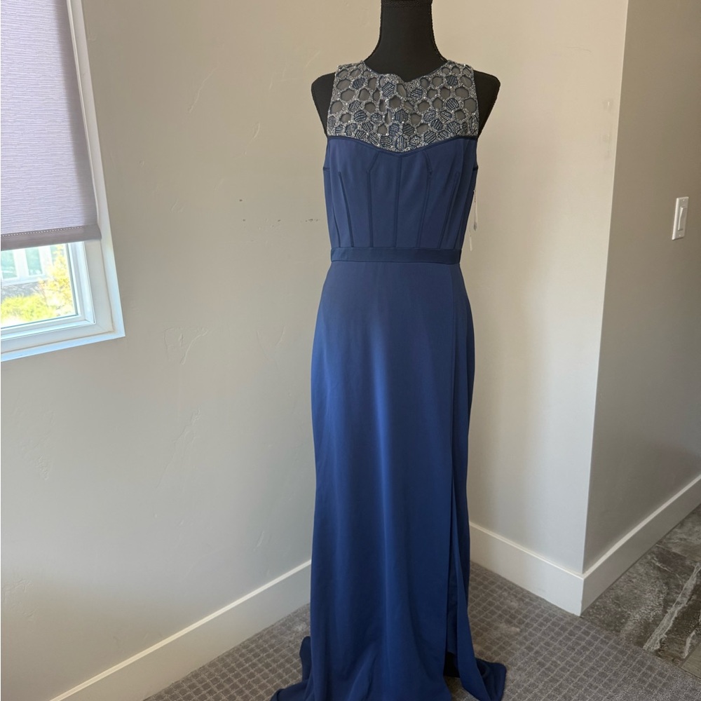 Badgley Mischka Navy and Silver Maxi Dress